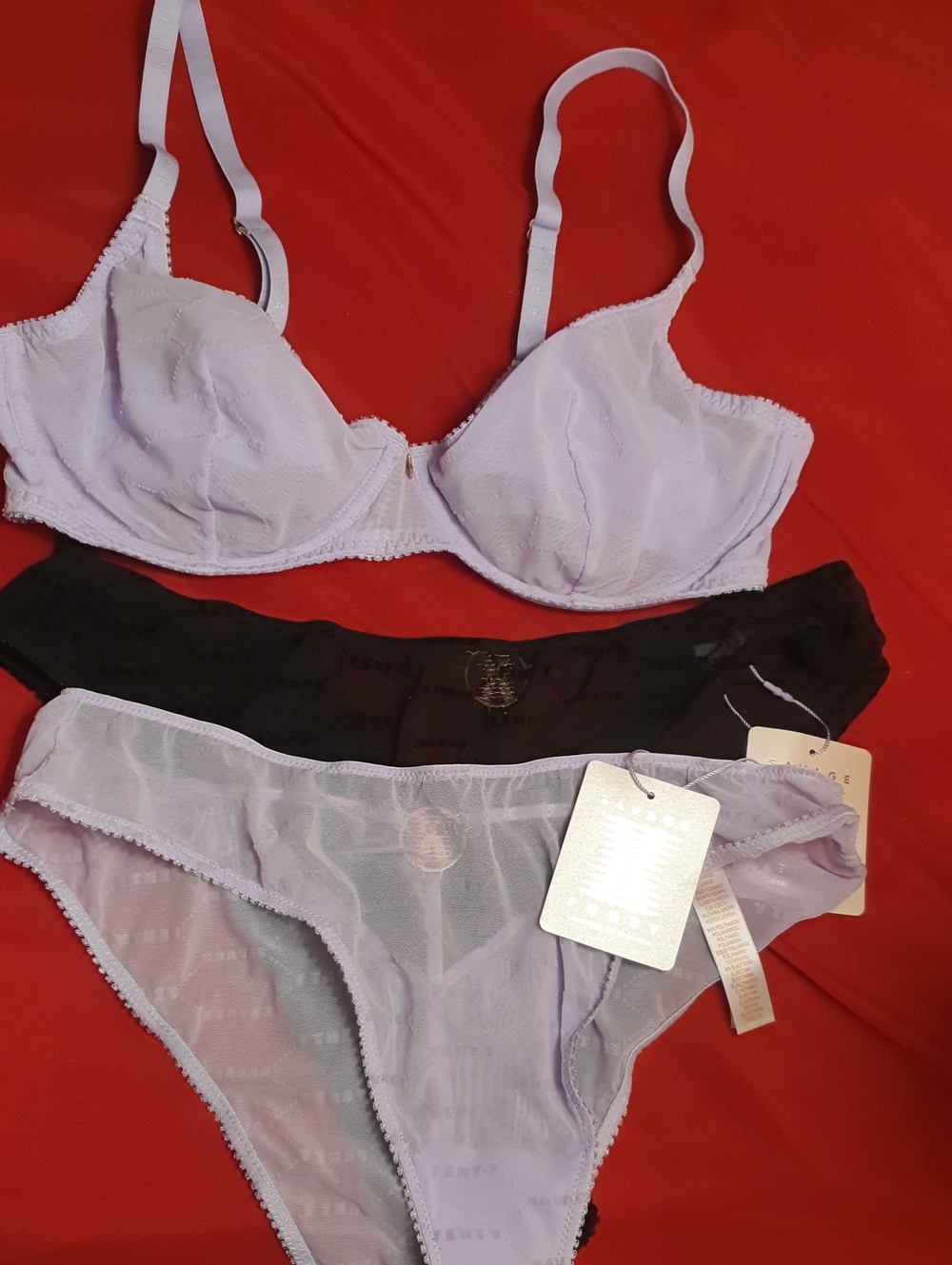Savage X Fenty Lavender & Black Lace Bra and Panty Set